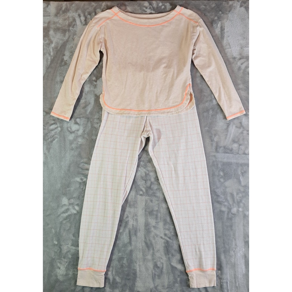 Intimately Free People Chill Evening Pajama Set Small Thermal Plaid Lounge Neon